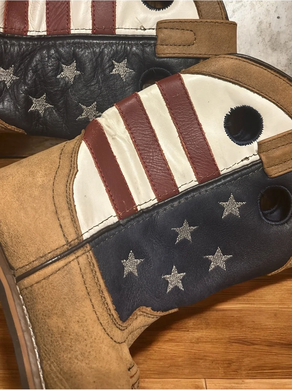 Kids Tan Western Boots with American Flag Design
